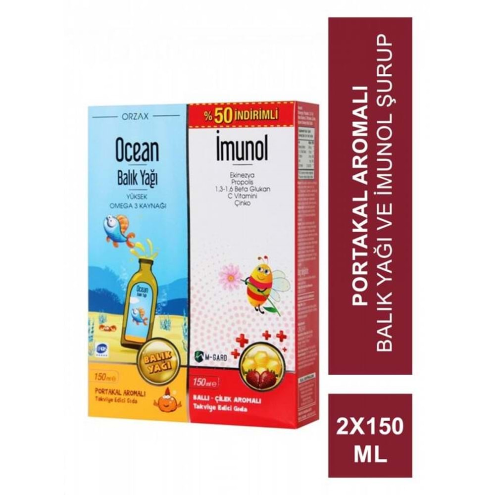 OCEAN ŞURUP PORTAKAL AROMALI 150 ML+İMUNOL ŞURUP 150 ML % 50 İNDİRİMLİ KOFRE PAKET