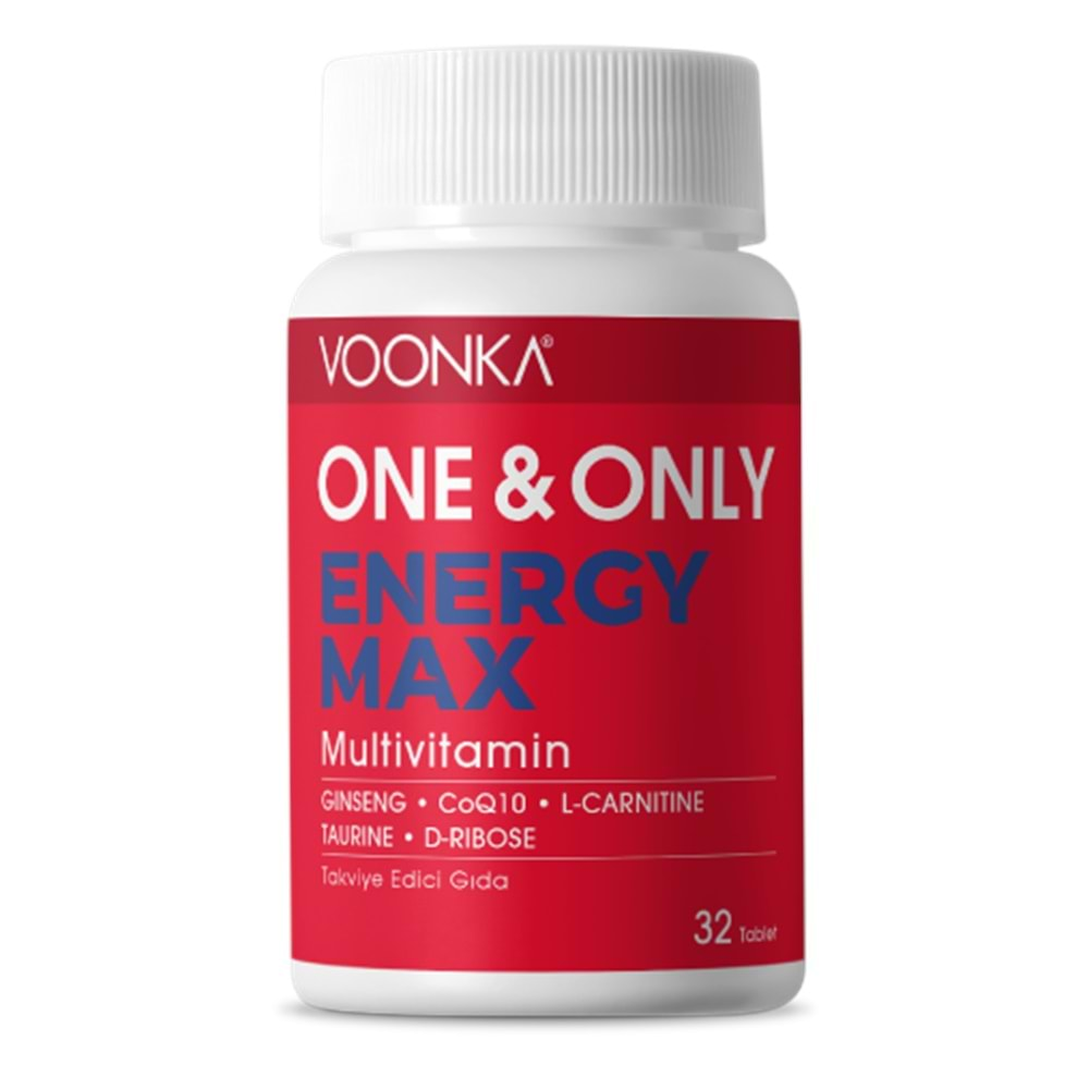 Voonka One and Only Energy Max-L-Karnitin, Koenzim Q10, Kafein, Taurin, Ginseng ve Vitamin-Mineral 32 Tb