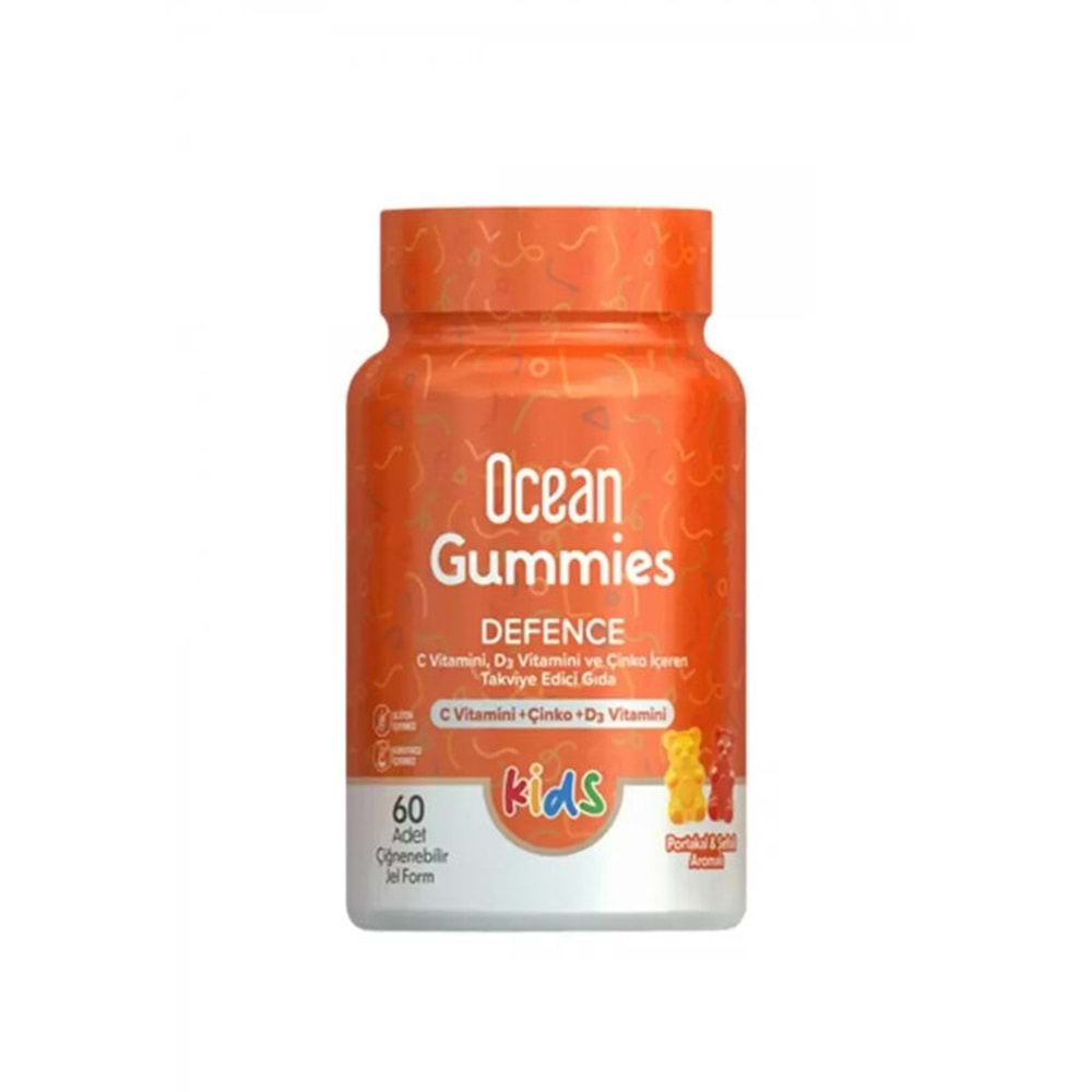 OCEAN GUMMIES DEFENCE KIDS 60 ADET ÇİĞNENEBİLİR JEL FORM PORTAKAL&ŞEFTALİ AROMALI