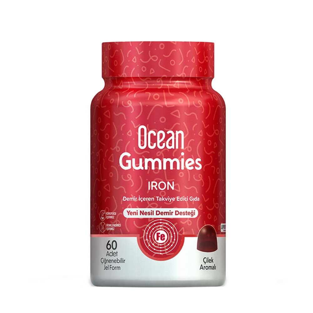 OCEAN GUMMIES IRON ÇİĞNENEBILIR JEL FORM 60 ADET ÇİLEK AROMALI