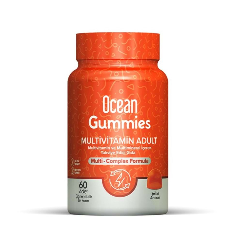 OCEAN GUMMIES MULTIVITAMIN ADULT ŞEFTALİ AROMALI 60 ADET ÇİĞNENEBİLİR JEL FORM