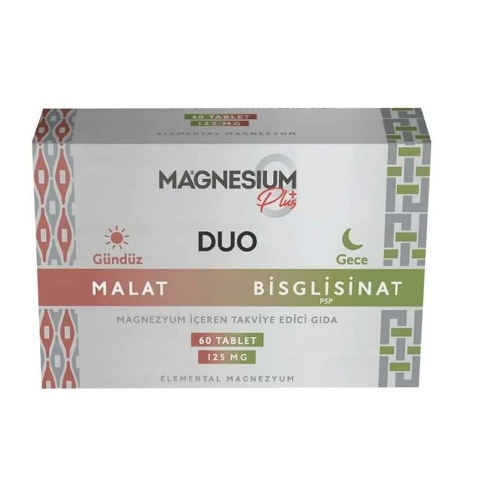 GOODDAY MAGNEZYUM PLUS DUO GÜNDÜZ MALAT GECE BİSGLİSİNAT 125 MG 60 TABLET