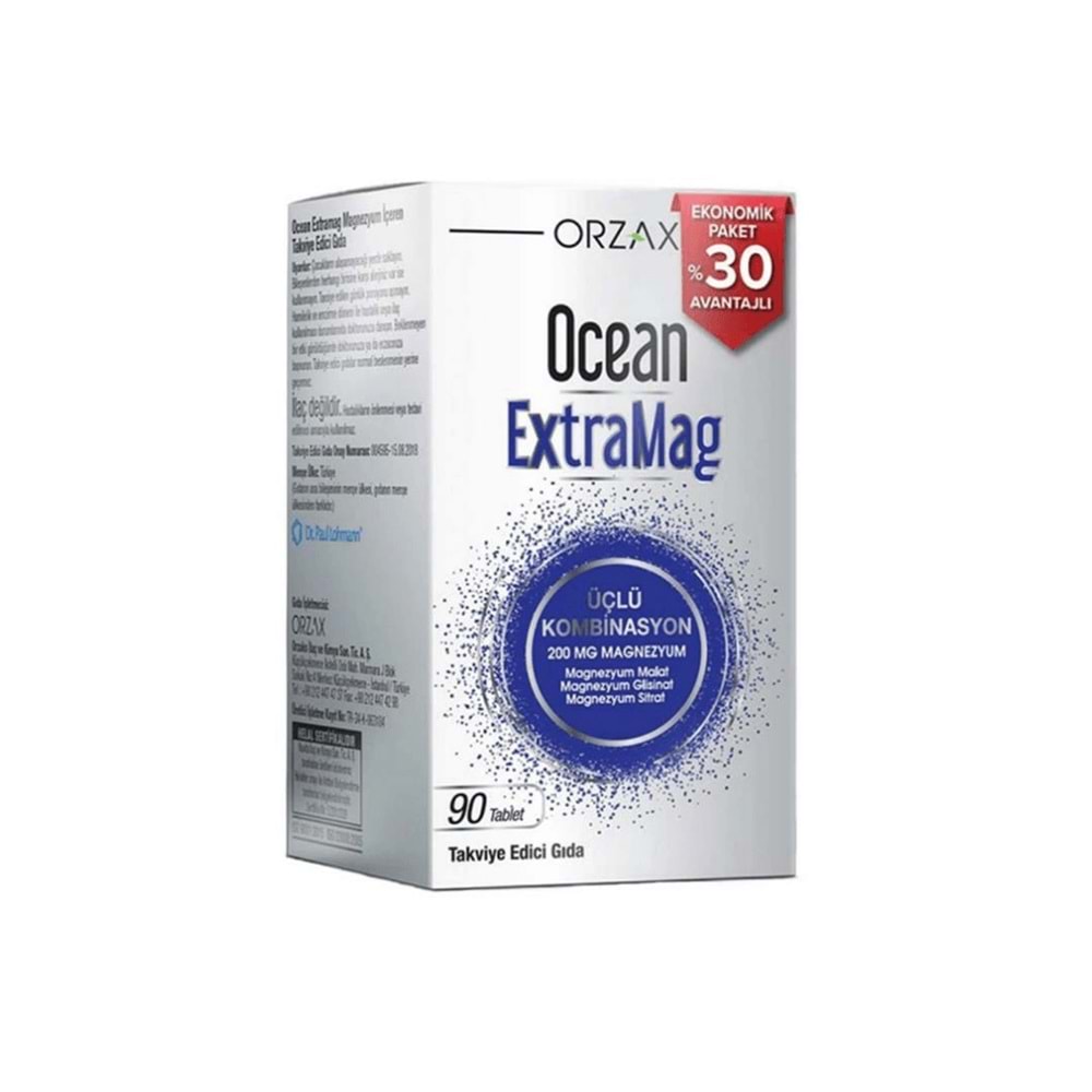 OCEAN EXTRAMAG MAGNEZYUM 90 TABLET ÜÇLÜ KOMBİNASYON