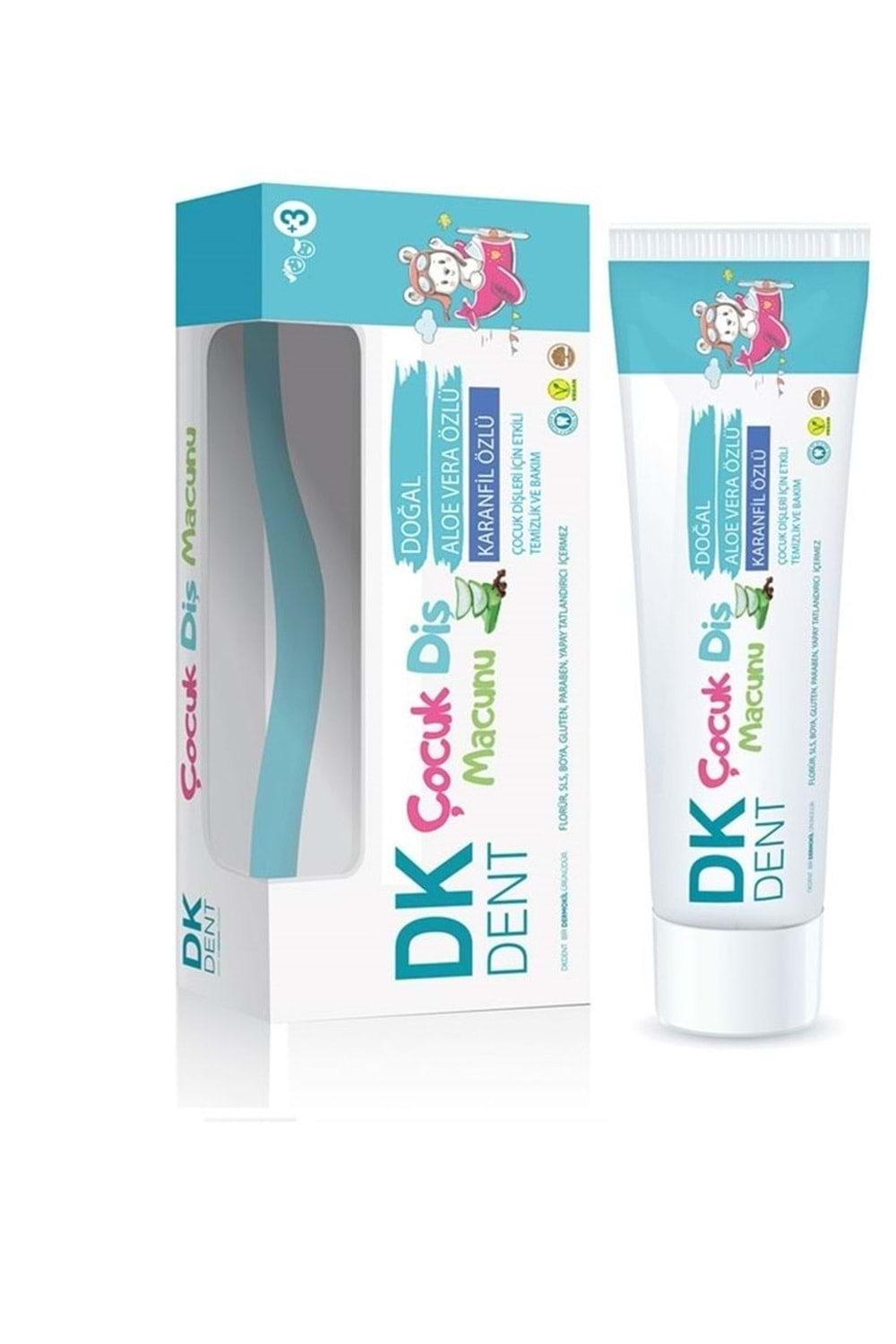 DK DENT DERMOKİL ÇOCUK DİŞ MACUNU 50 ML + FIRÇA HEDİYELİ (ALOE VERA & KARANFİL ÖZLÜ )