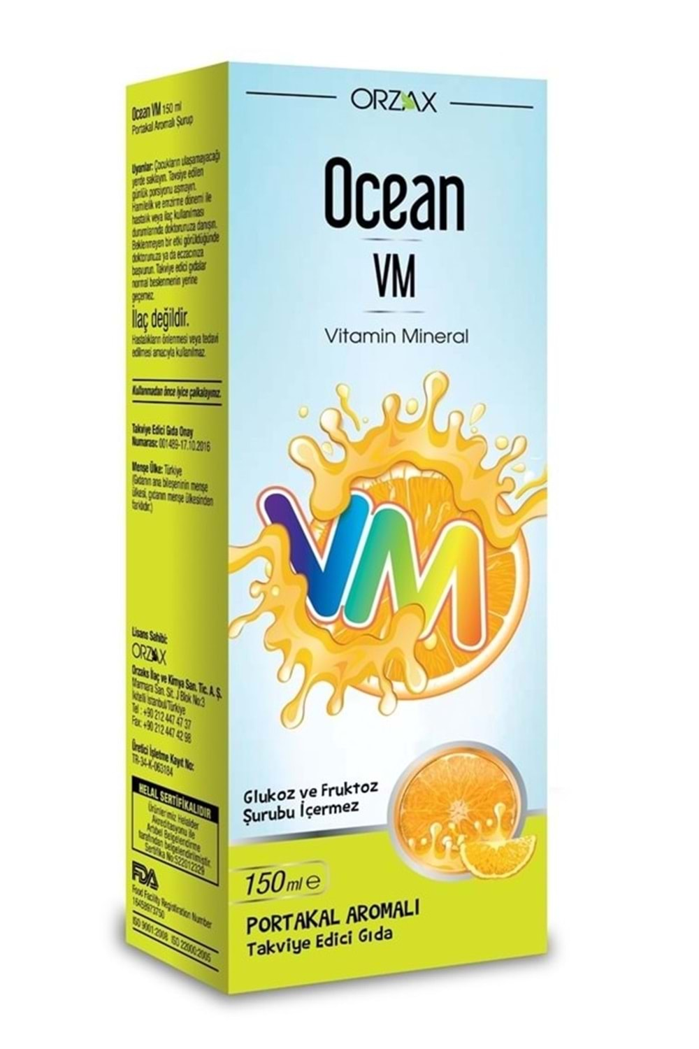 OCEAN VM VİTAMİN MİNERAL ŞURUP 150 ML PORTAKAL AROMALI