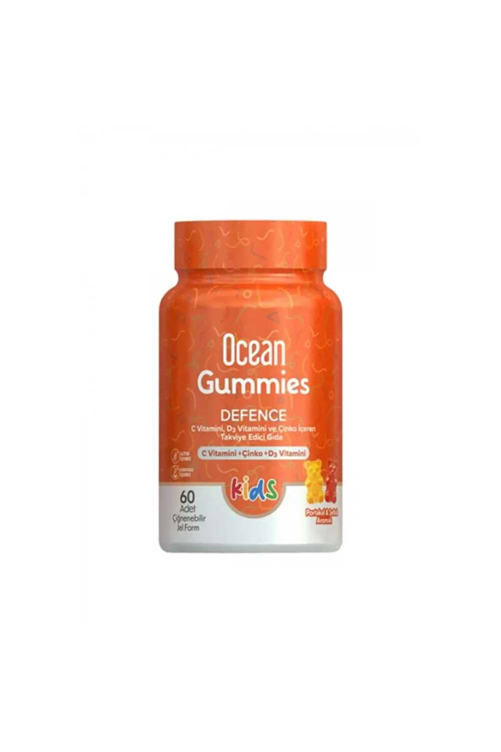 OCEAN GUMMIES DEFENCE KIDS 60 ADET ÇİĞNENEBİLİR JEL FORM PORTAKAL&ŞEFTALİ AROMALI