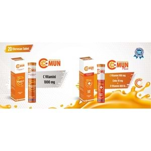 C Mun Plus C Vitamin D Vitamini ve Çinko Efervesan Tablet 20 li ( Redoxon Muadili )