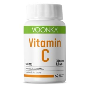 Voonka Vitamin C Çiğneme Tableti-Vitamin C İçeren Portakal Aromalı Takviye Edici Gıda 62 Tb