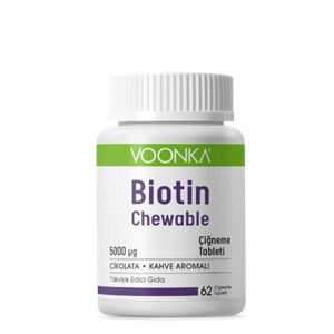 Voonka Biotin Chewable 5000 mcg-Vitamin B7 İçeren Çikolata Kahve Aromalı Takviye Edici Gıda 60 Tb