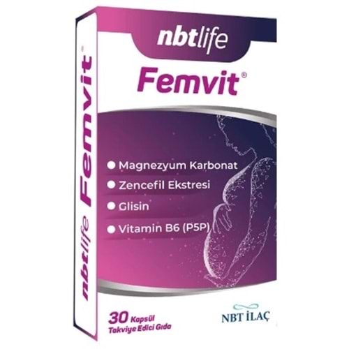 NBTLIFE FEMVIT ZENCEFIL EKSTRESI, VITAMIN B6, GLISIN VE MAGNEZYUM ICEREN TAKVIYE EDICI GIDA 30 kapsül