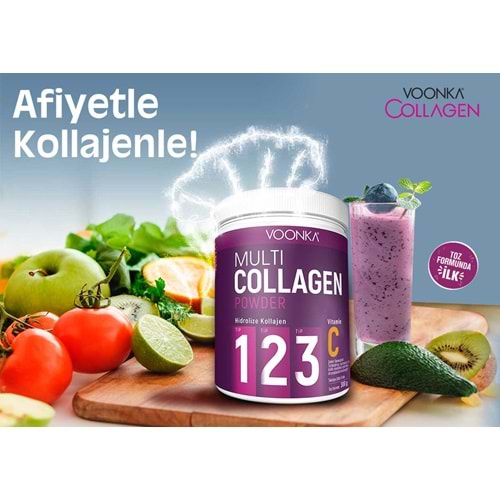 VOONKA MULTİ COLLAGEN Powder-Hidrolize Kollajen (Tip I & II & III) ve C Vitamini İçeren Toz-300 GR