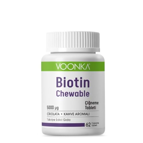 Voonka Biotin Chewable 5000 mcg-Vitamin B7 İçeren Çikolata Kahve Aromalı Takviye Edici Gıda 60 Tb