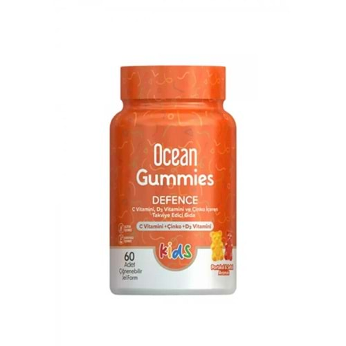 OCEAN GUMMIES DEFENCE KIDS 60 ADET ÇİĞNENEBİLİR JEL FORM PORTAKAL&ŞEFTALİ AROMALI