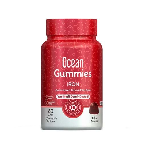 OCEAN GUMMIES IRON ÇİĞNENEBILIR JEL FORM 60 ADET ÇİLEK AROMALI