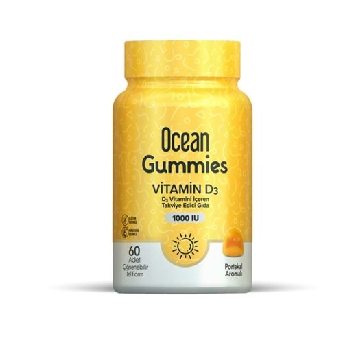 OCEAN GUMMIES VİTAMİN D3 1000 IU PORTAKAL AROMALI 60 ADET ÇİĞNENEBİLİR JEL FORM