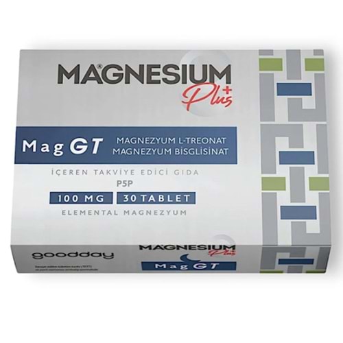 GOODDAY MAGNEZYUM PLUS MAG GT MAGNEZYUM L-TREONAT MAGNEZYUM BİSGLİSİNAT 100 MG 30 TABLET