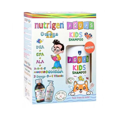 NUTRİGEN OMEGA CILEK AROMALI BALIK YAGI 200 + AQUAS KİDS ŞAMPUAN 250 ML HEDİYELİ PAKET