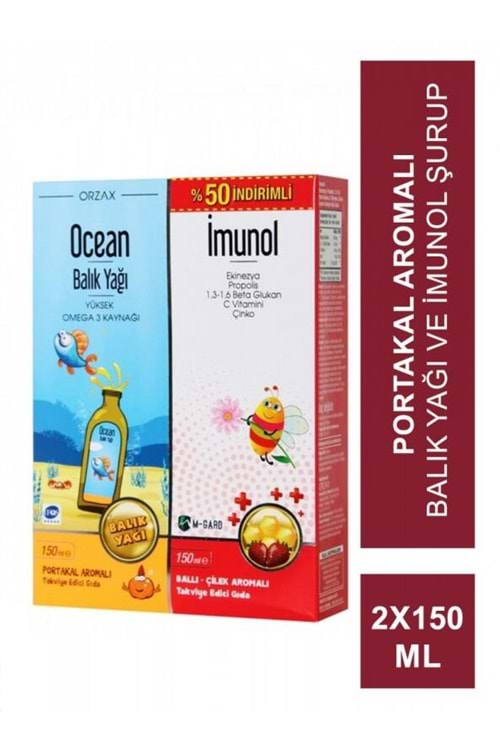 OCEAN ŞURUP PORTAKAL AROMALI 150 ML+İMUNOL ŞURUP 150 ML % 50 İNDİRİMLİ KOFRE PAKET