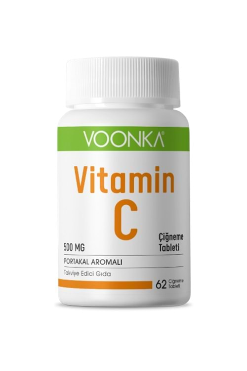 Voonka Vitamin C Çiğneme Tableti-Vitamin C İçeren Portakal Aromalı Takviye Edici Gıda 62 Tb