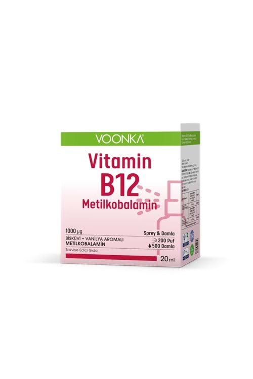 Voonka Vitamin B12 Metilkobalamin İçeren Bisküvi Vanilya Aromalı Spray 20 ml