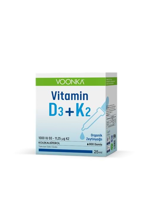 Voonka Vitamin D3K2 Organic Kolekalsiferol ve Menakuinon-7 İçeren Sıvı Takviye Edici Gıda 25 ML