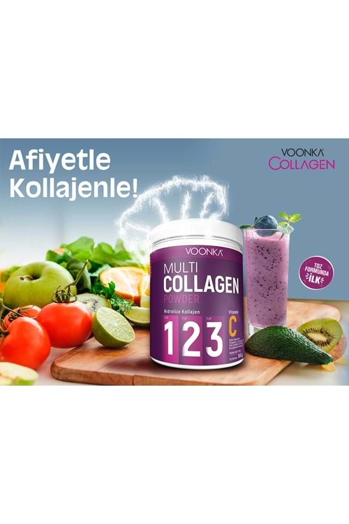 VOONKA MULTİ COLLAGEN Powder-Hidrolize Kollajen (Tip I & II & III) ve C Vitamini İçeren Toz-300 GR